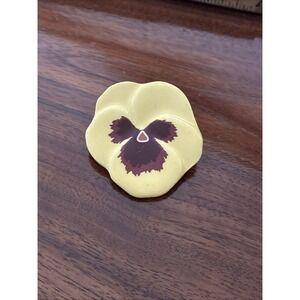 Vintage AVON Glazed Ceramic Yellow  Pansy Flower Brooch  1 & 5/8" Signed